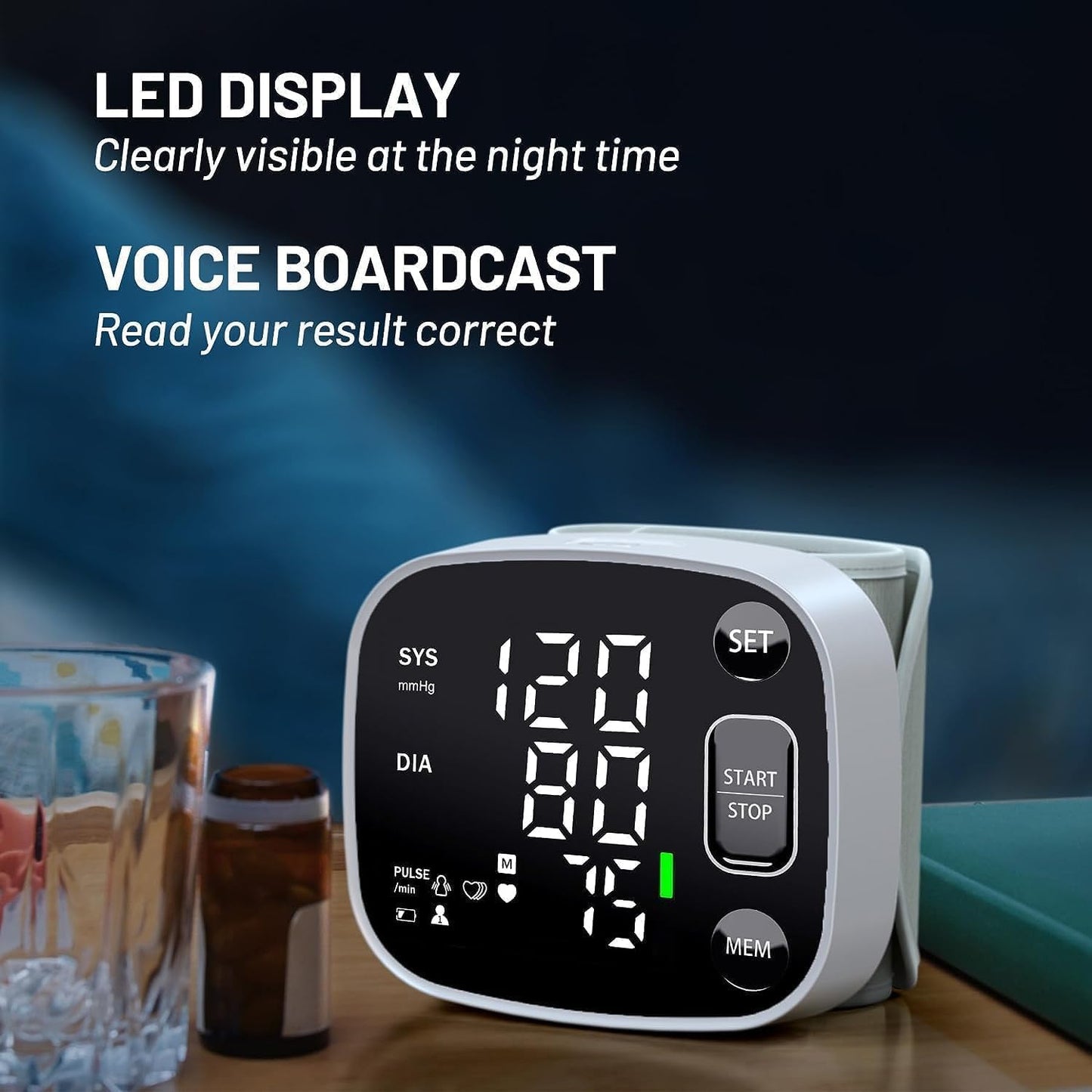 Wrist Blood Pressure Monitor with LED Display and Voice Guidance for Home Use - imprüv 