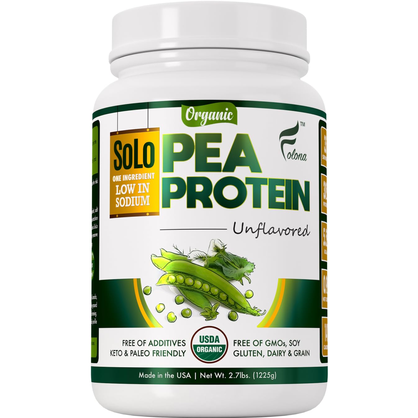 Organic vegan pea protein isolate powder bag unflavored