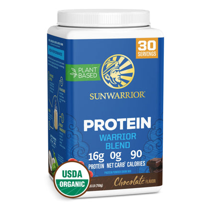 Vegan Organic Protein Powder Plant-based | BCAA Amino Acids Hemp Seed Soy Free Dairy Free Gluten Free Synthetic Free NON-GMO | Chocolate 30 Servings | Warrior Blend by Sunwarrior.