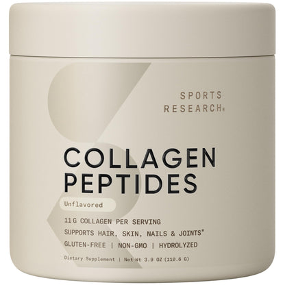 Sports Research Collagen Peptides - Hydrolyzed Type 1 & 3 Collagen Powder Protein Supplement for Healthy Skin, Nails, & Joints - Easy Mixing Vital Nutrients & Proteins, Collagen for Women & Men