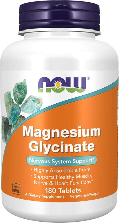 NOW Foods Magnesium Glycinate 100 mg Tablets for Muscle and Nerve Support, 180 Tablets