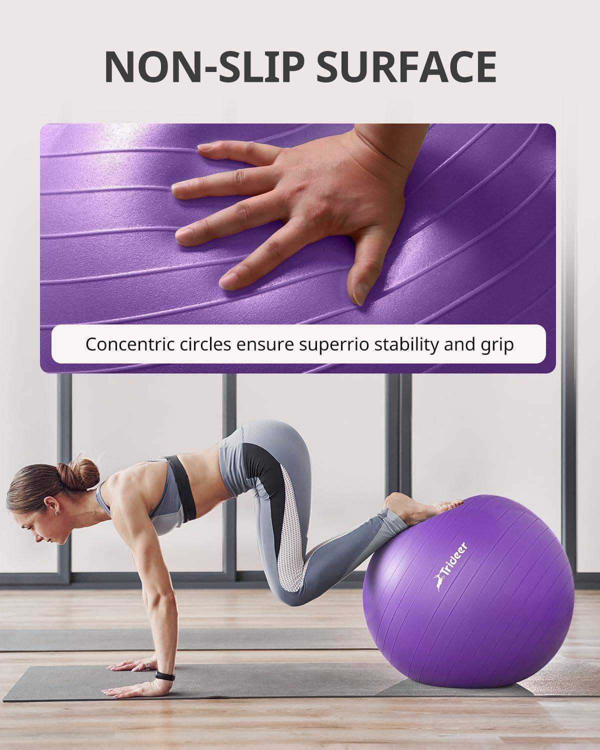 Swiss Exercise Yoga Ball for Balance and Core Stability with 5 Sizes and Quick Pump Included - imprüv 