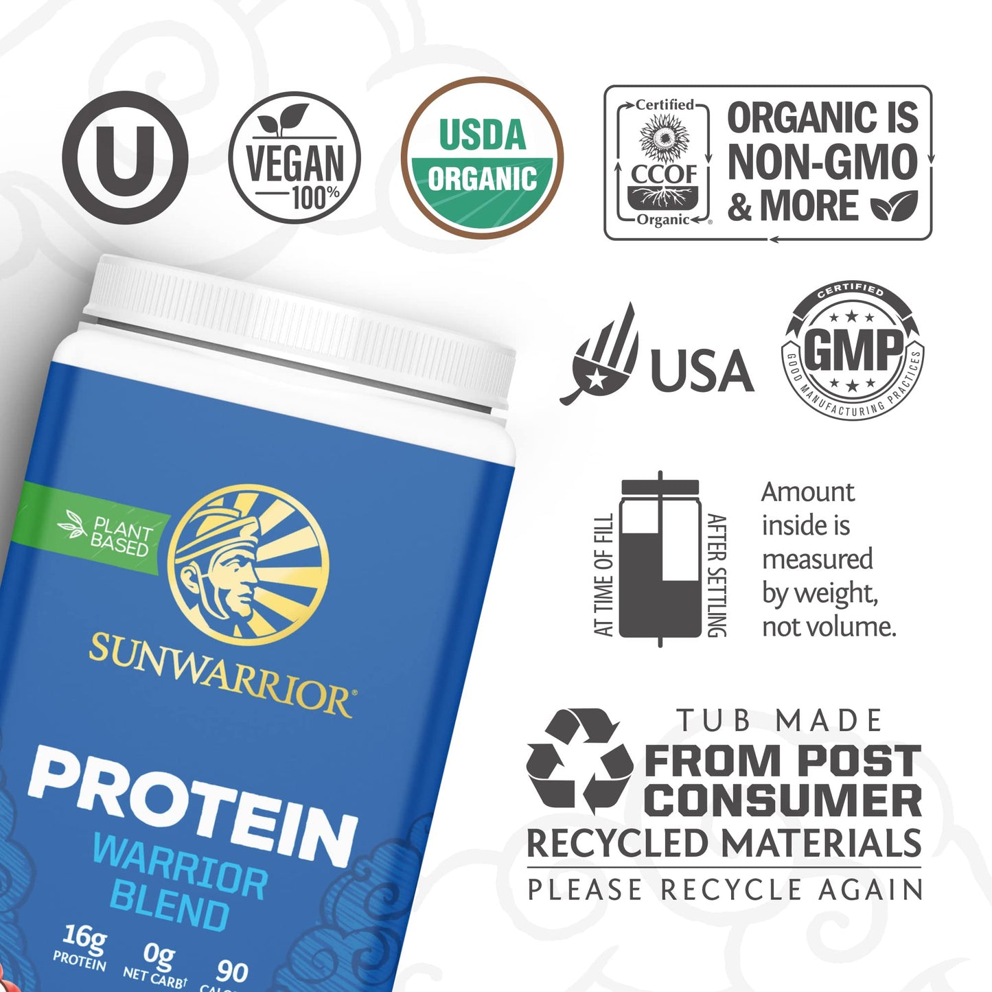 Vegan Organic Protein Powder Plant-based | BCAA Amino Acids Hemp Seed Soy Free Dairy Free Gluten Free Synthetic Free NON-GMO | Chocolate 30 Servings | Warrior Blend by Sunwarrior.