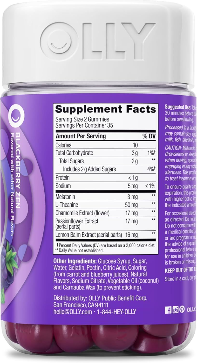 OLLY Sleep Gummies with Melatonin and L-Theanine for Restful Nights, 70 Count