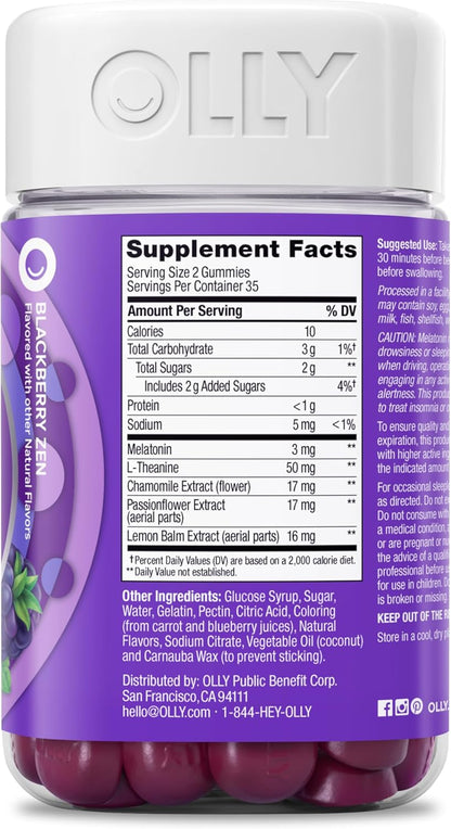 OLLY Sleep Gummies with Melatonin and L-Theanine for Restful Nights, 70 Count