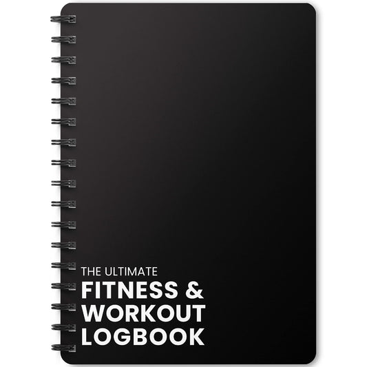 Ultimate Fitness Journal & Gym Workout Log Book with Plastic Covers [A5 Size - 6 x 8 Inches] Track 100 Workouts - Exercise, Weightlifting & Training Diary for Men & Women (Black)