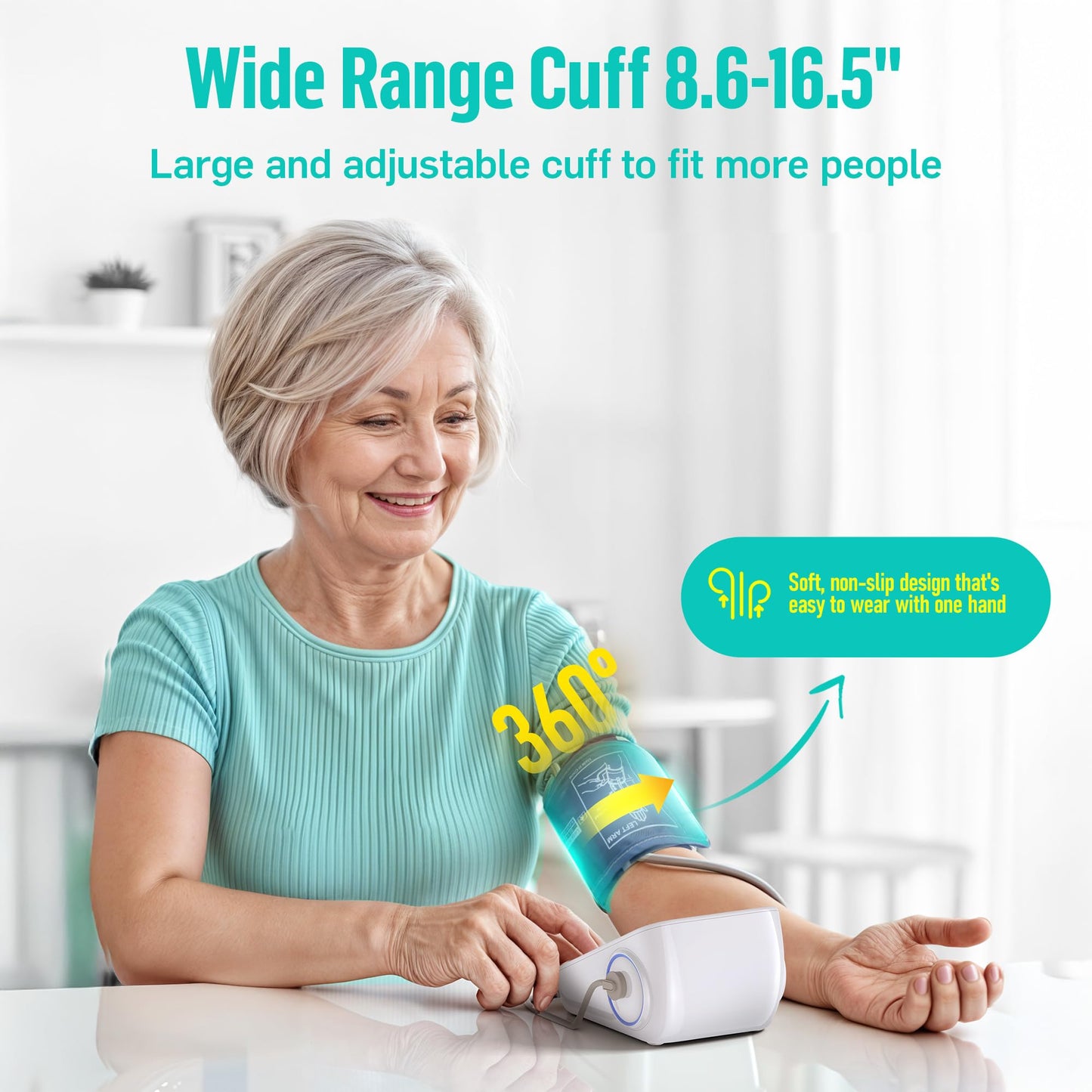 Upper Arm Blood Pressure Monitor with Wide Range Cuff, 8.6'' to 16.5'' - imprüv 