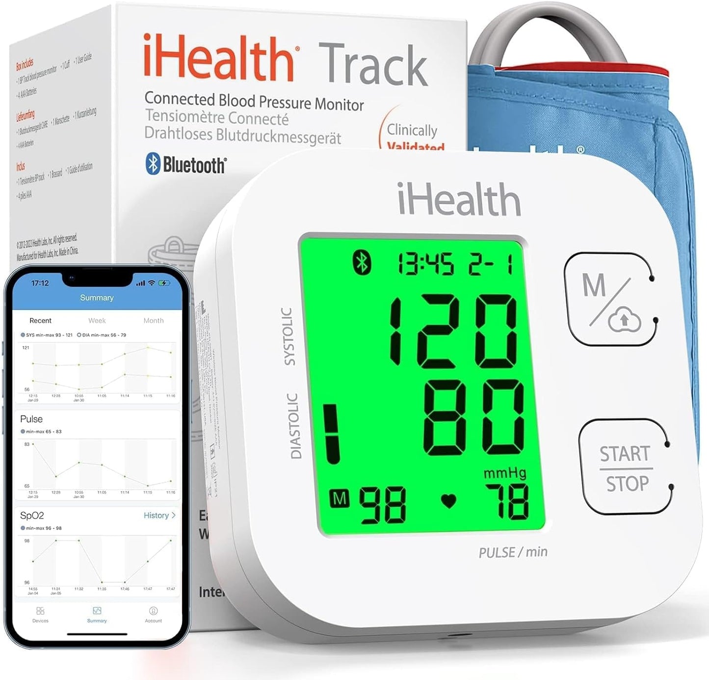 Smart Upper Arm Blood Pressure Monitor with Wide Range Cuff & Bluetooth