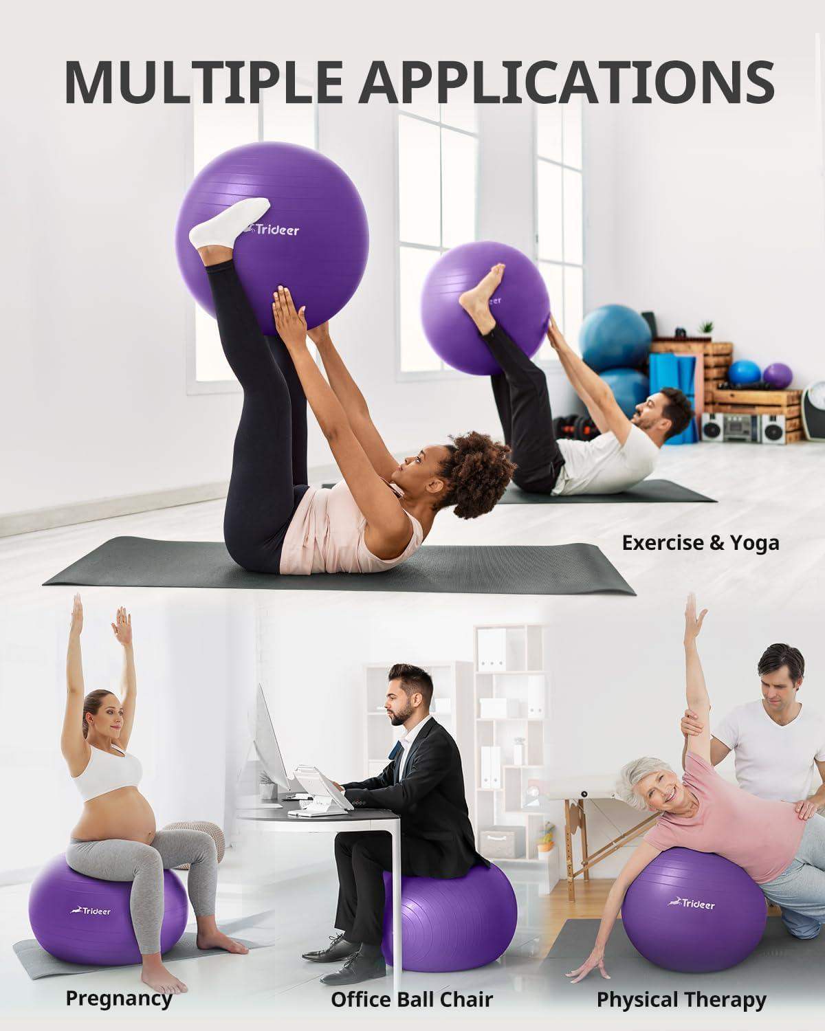Swiss Exercise Yoga Ball for Balance and Core Stability with 5 Sizes and Quick Pump Included - imprüv 