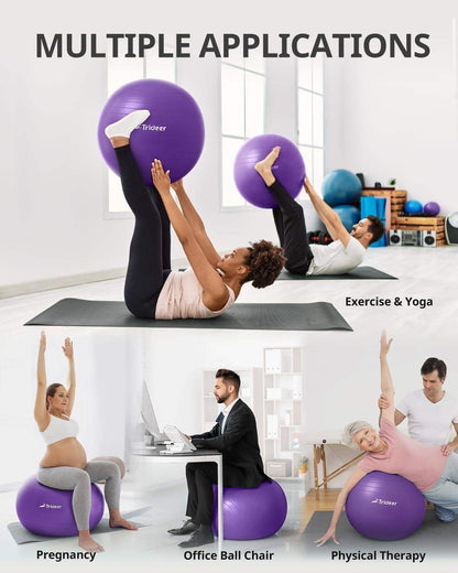 Swiss Exercise Yoga Ball for Balance and Core Stability with 5 Sizes and Quick Pump Included - imprüv 