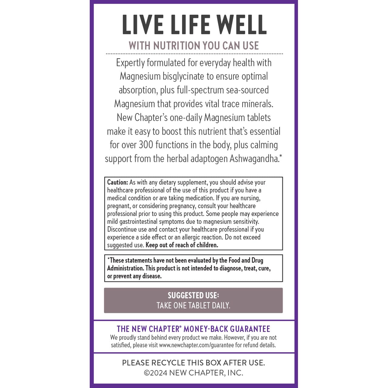 New Chapter Magnesium Glycinate with Ashwagandha for Muscle, Heart, Nerve and Bone Health