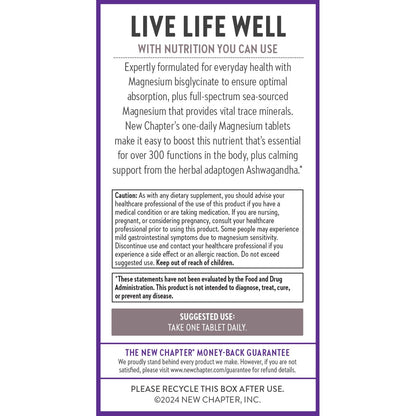 New Chapter Magnesium Glycinate with Ashwagandha for Muscle, Heart, Nerve and Bone Health