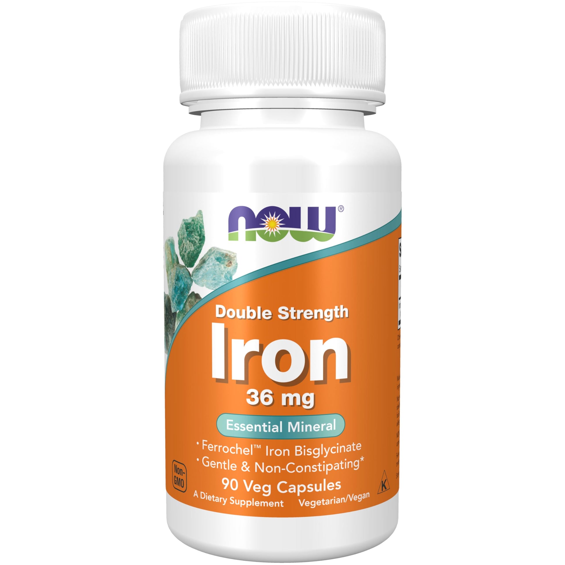 NOW Foods Iron Bisglycinate 36mg supplement capsules bottle