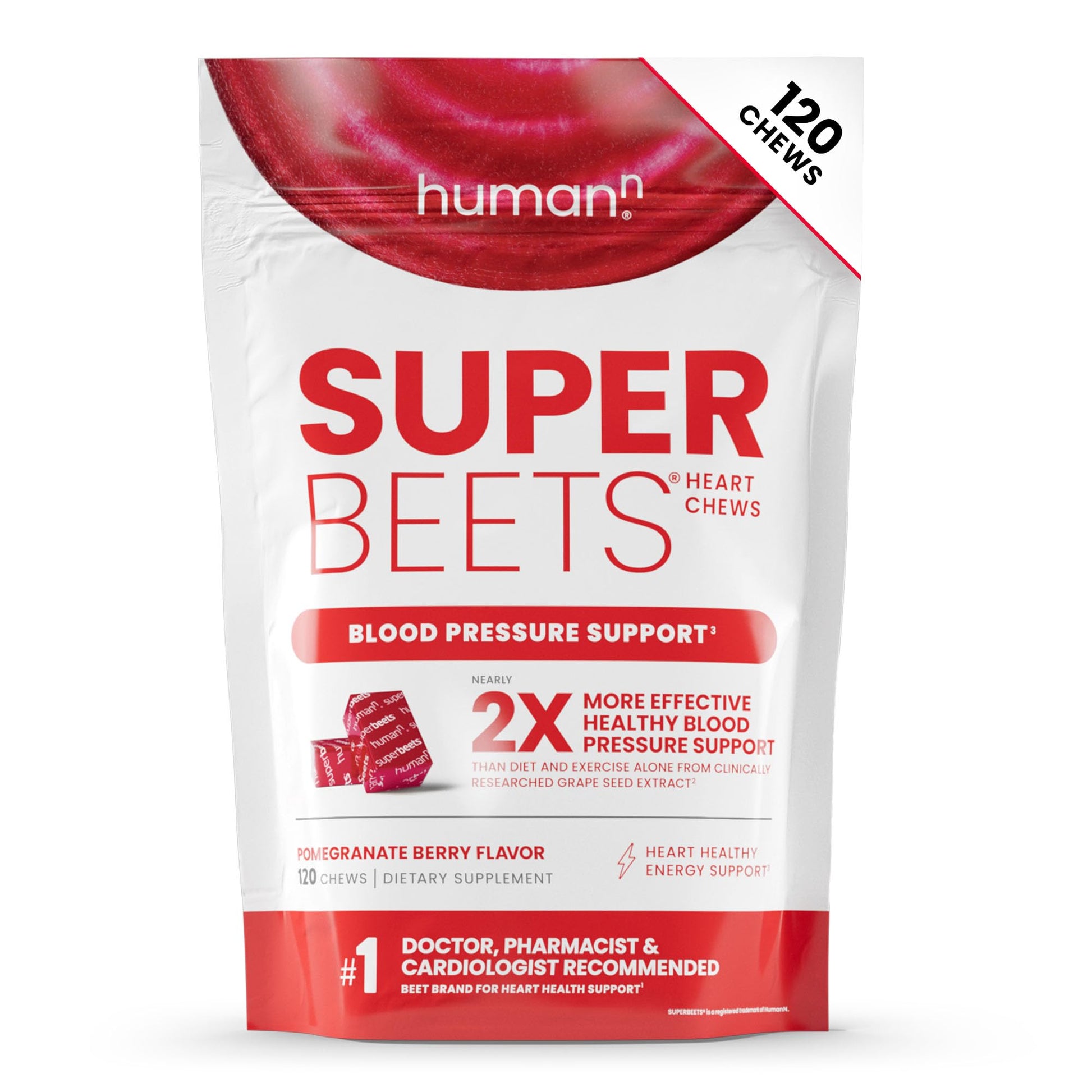 HumanN SuperBeets Heart Chews for Blood Pressure Support, 120 Count - imprüv 