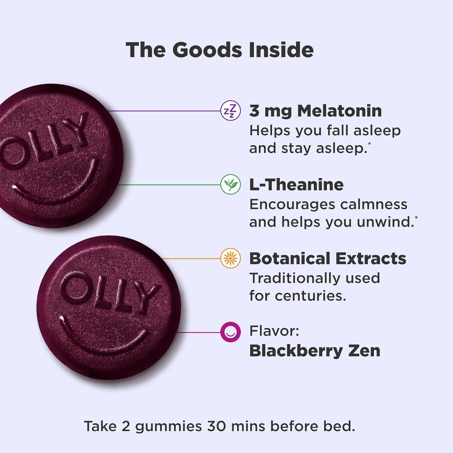 OLLY Sleep Gummies with Melatonin and L-Theanine for Restful Nights, 70 Count