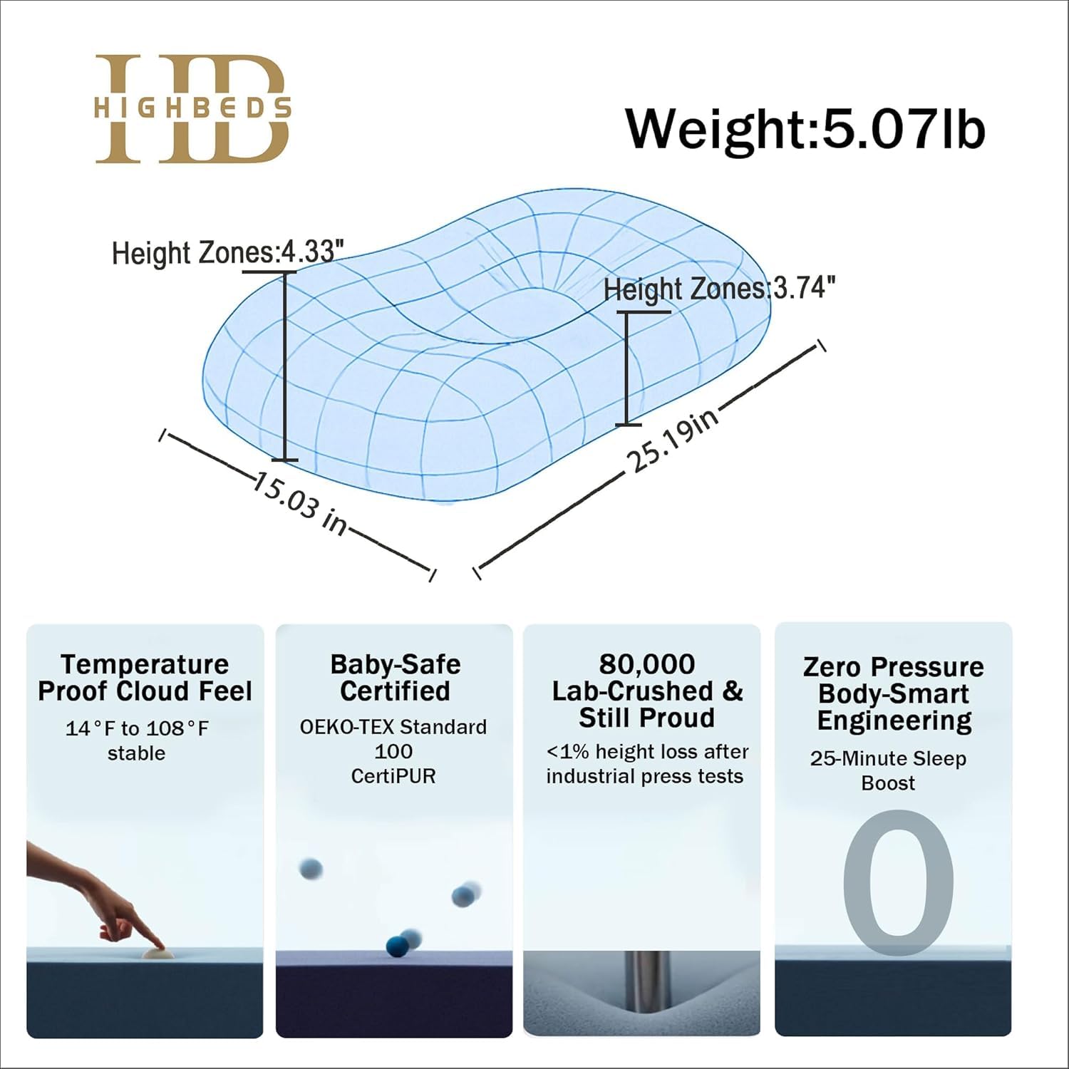 Cervical Dual-Height Memory Foam Pillow with Cooling Ergonomic Support - imprüv 