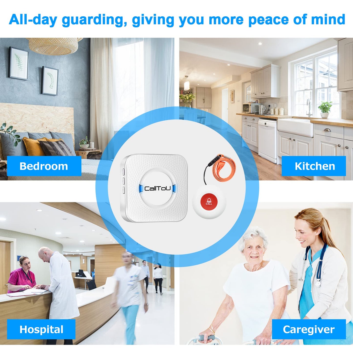 Wireless Caregiver Call Button Medical Alert System with 500ft Range