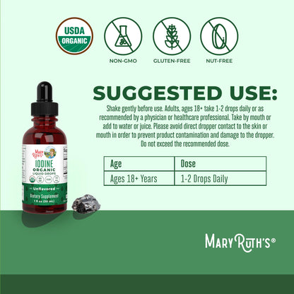 MaryRuth Organics Iodine Drops for Thyroid and Metabolic Support, 450 Servings - imprüv 