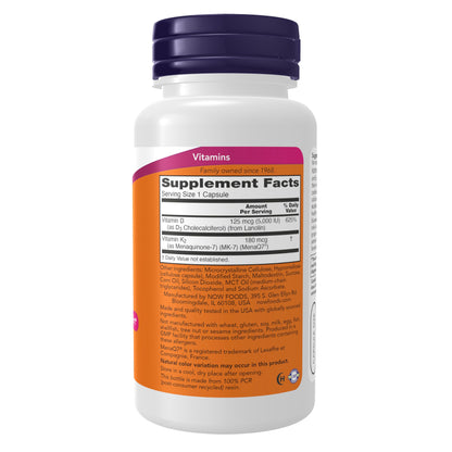 NOW Foods Mega D-3 and MK-7, 5000 IU D3 and 180 mcg K2, 120 Servings - imprüv 