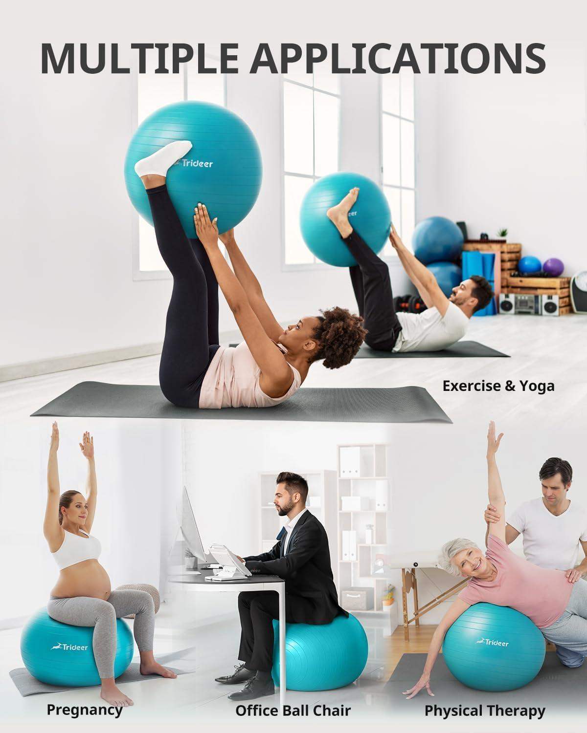 Swiss Exercise Yoga Ball for Balance and Core Stability with 5 Sizes and Quick Pump Included - imprüv 