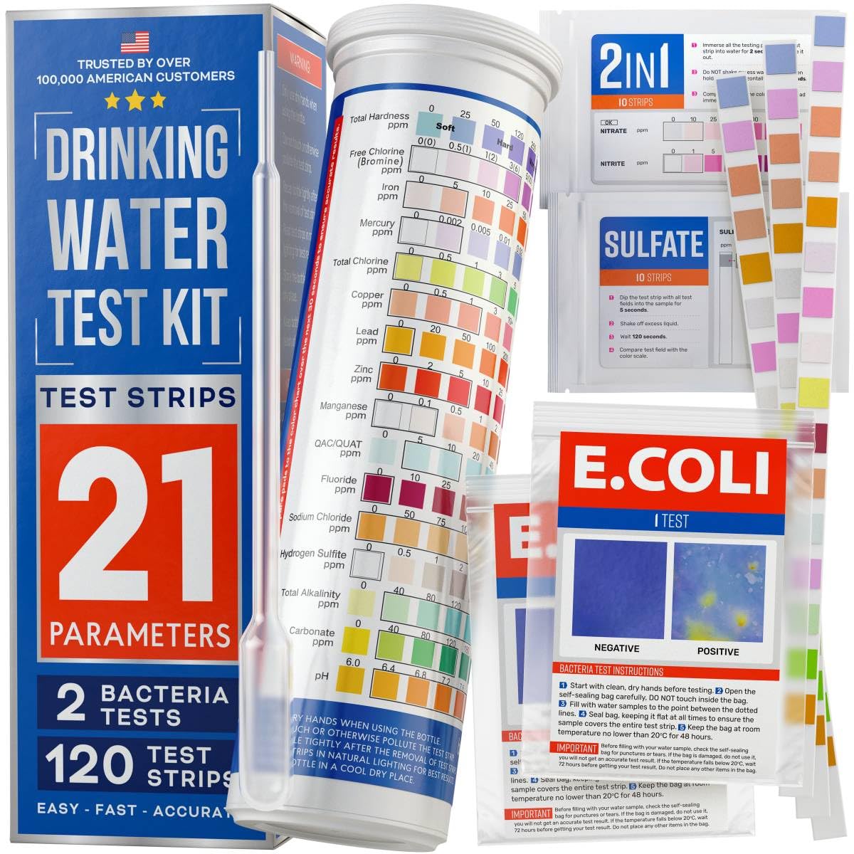Drinking Water Home Test Kit, Tap and Well Water Strips, 120 ct - imprüv 