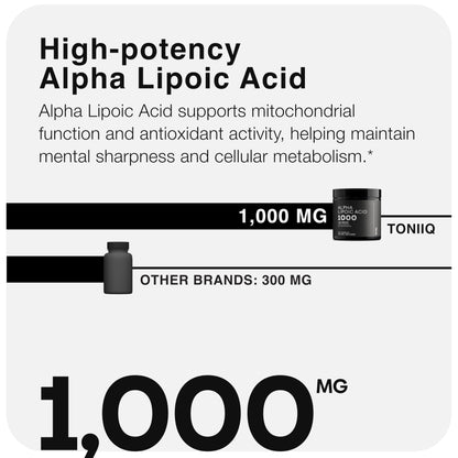 Toniiq Alpha Lipoic Acid 1000mg Capsules, 99% Pure ALA, 120 Capsules - imprüv 