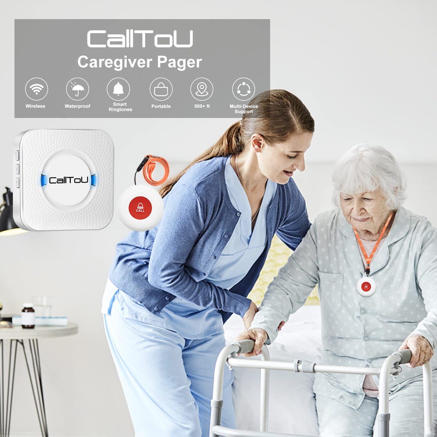 Wireless Caregiver Call Button Medical Alert System with 500ft Range