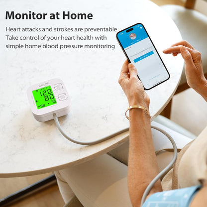 Smart Upper Arm Blood Pressure Monitor with Wide Range Cuff & Bluetooth