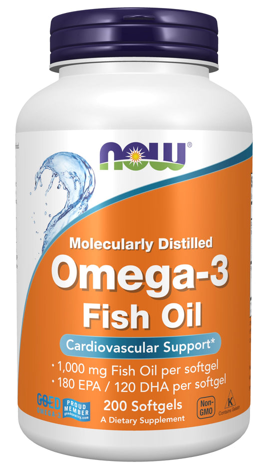 NOW Foods Omega-3 180mg EPA 120mg DHA for Heart Health, 200 Softgels