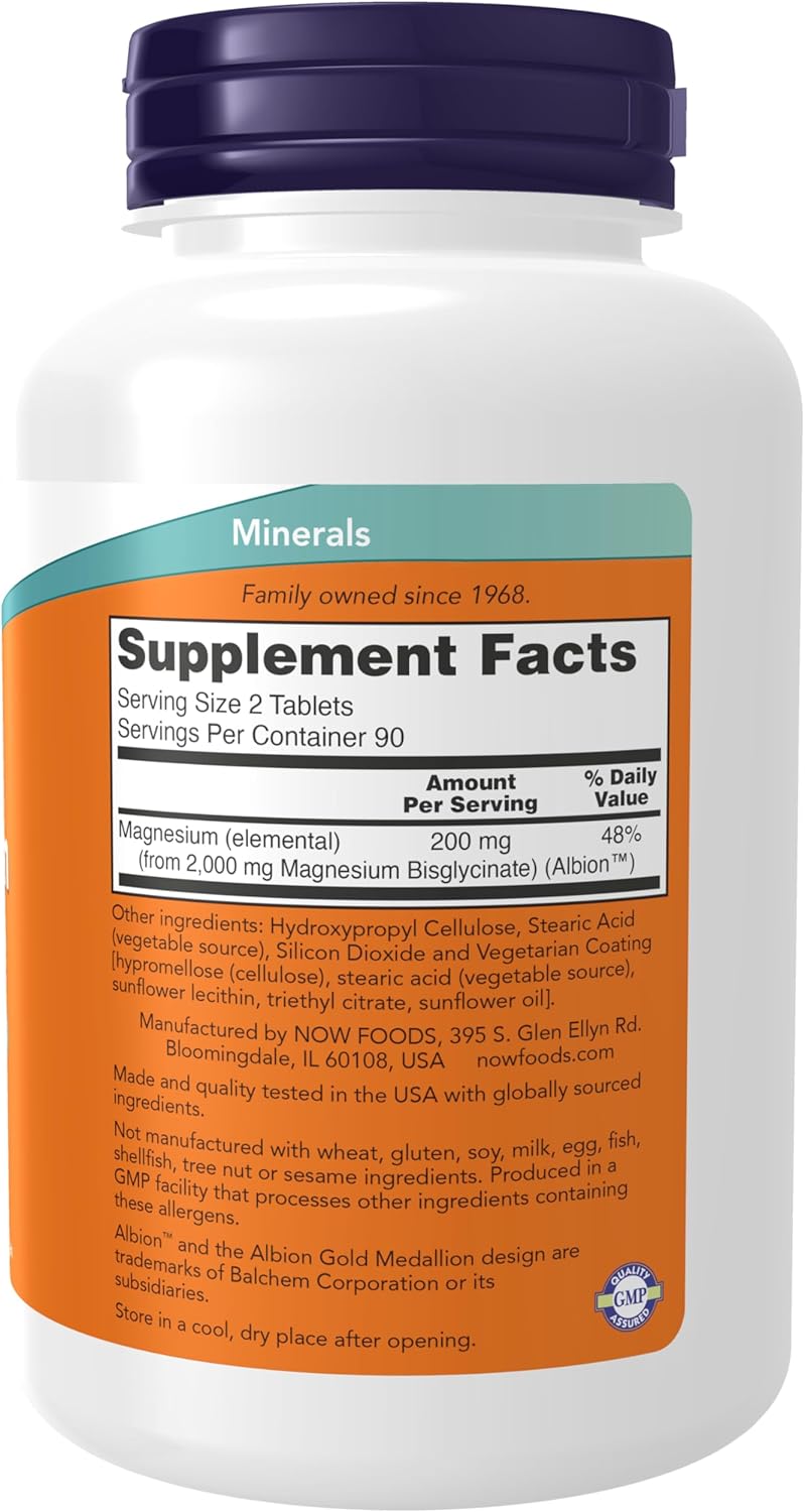 NOW Foods Magnesium Glycinate 100 mg Tablets for Muscle and Nerve Support, 180 Tablets