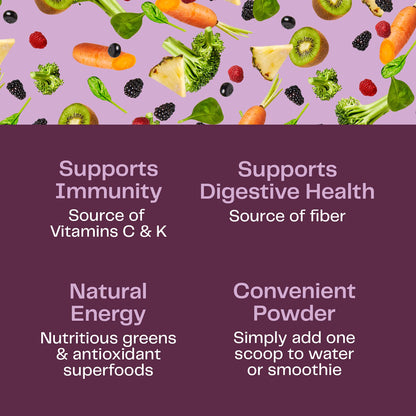 Superfood Greens Blend with Antioxidants, Digestive Enzymes, Fiber Prebiotics and Probiotics