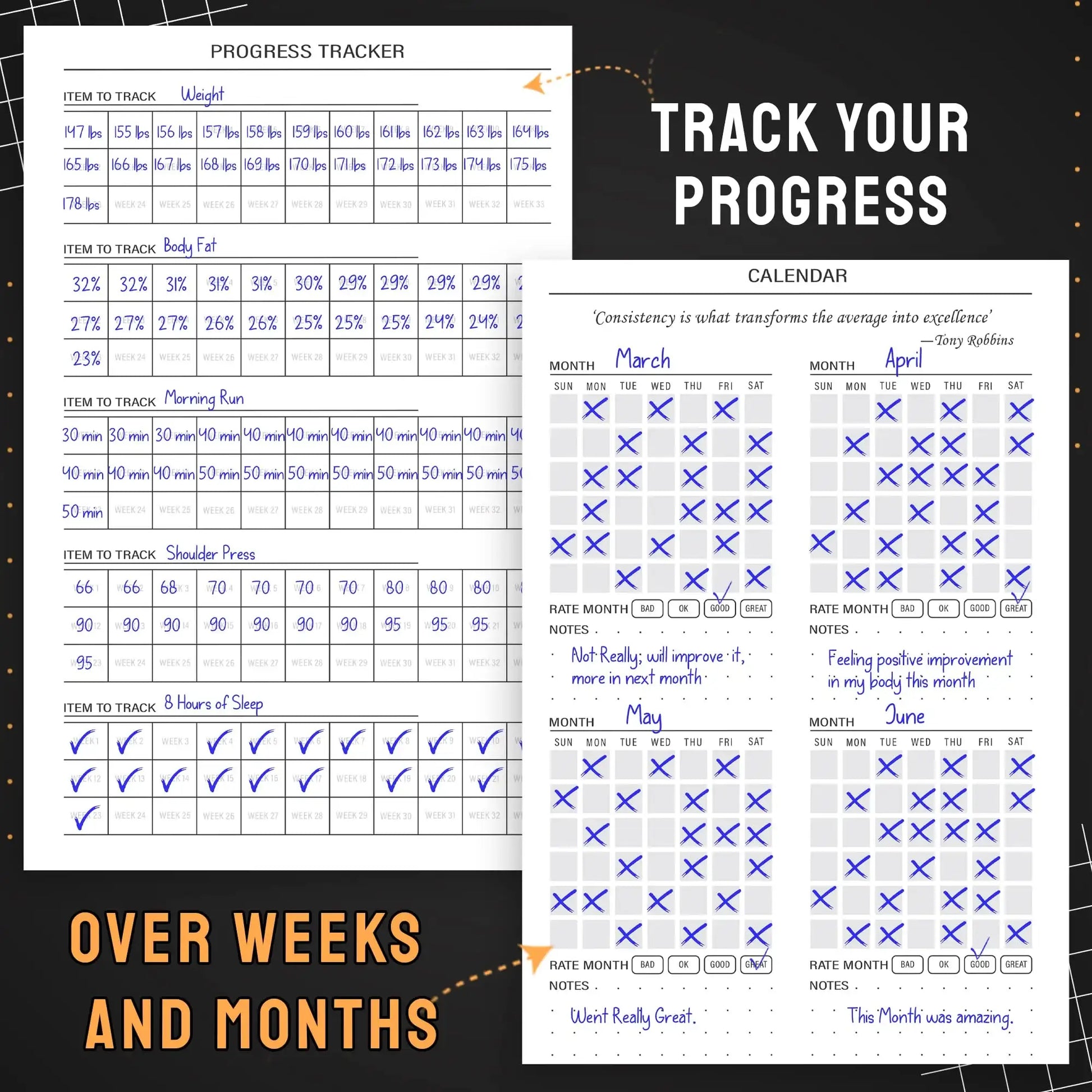 Food and Fitness Journal for Meal Planning and Workout Tracking - imprüv 