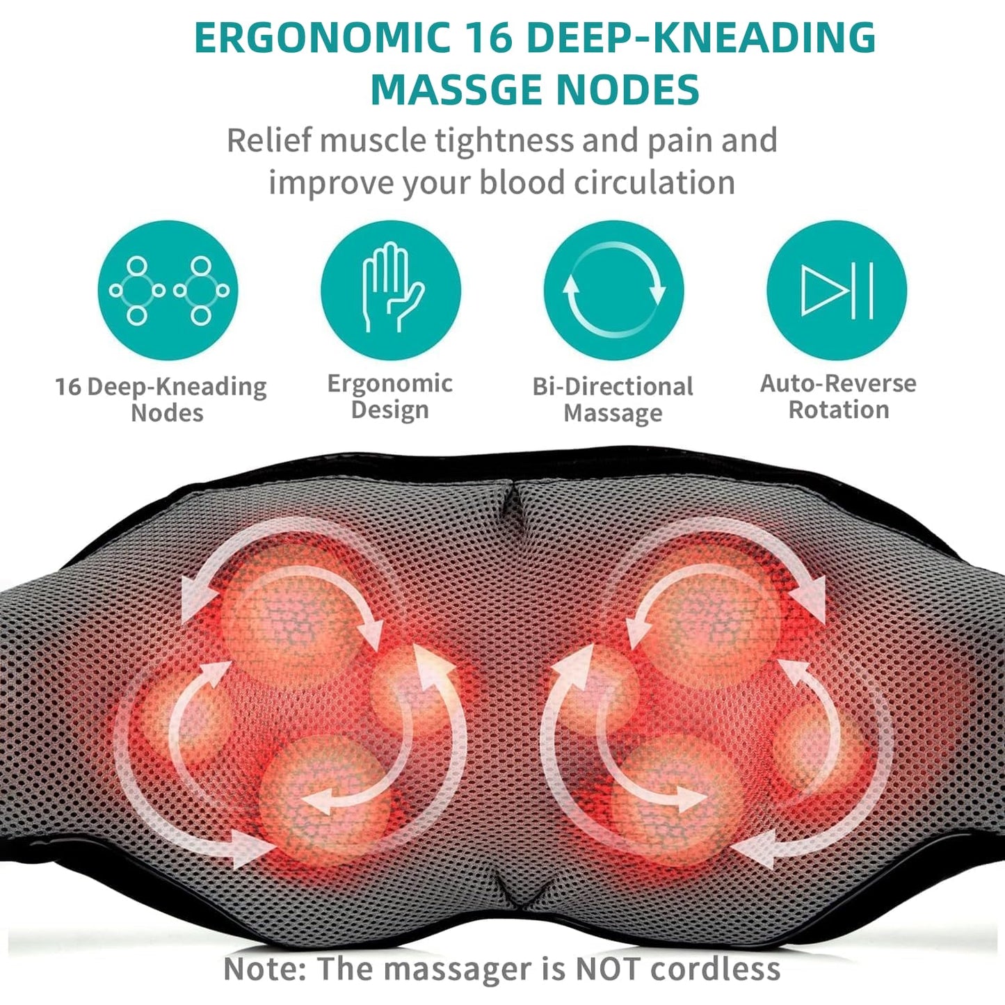 Electric Shiatsu Deep Tissue Neck Massager with Heat - imprüv 
