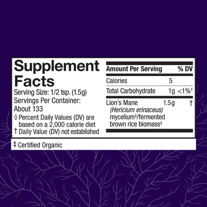 Host Defense Lion's Mane Mushroom Powder for Brain and Memory Support, 7 oz (133 Servings) - imprüv 