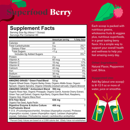 Superfood Greens Blend with Antioxidants, Digestive Enzymes, Fiber Prebiotics and Probiotics