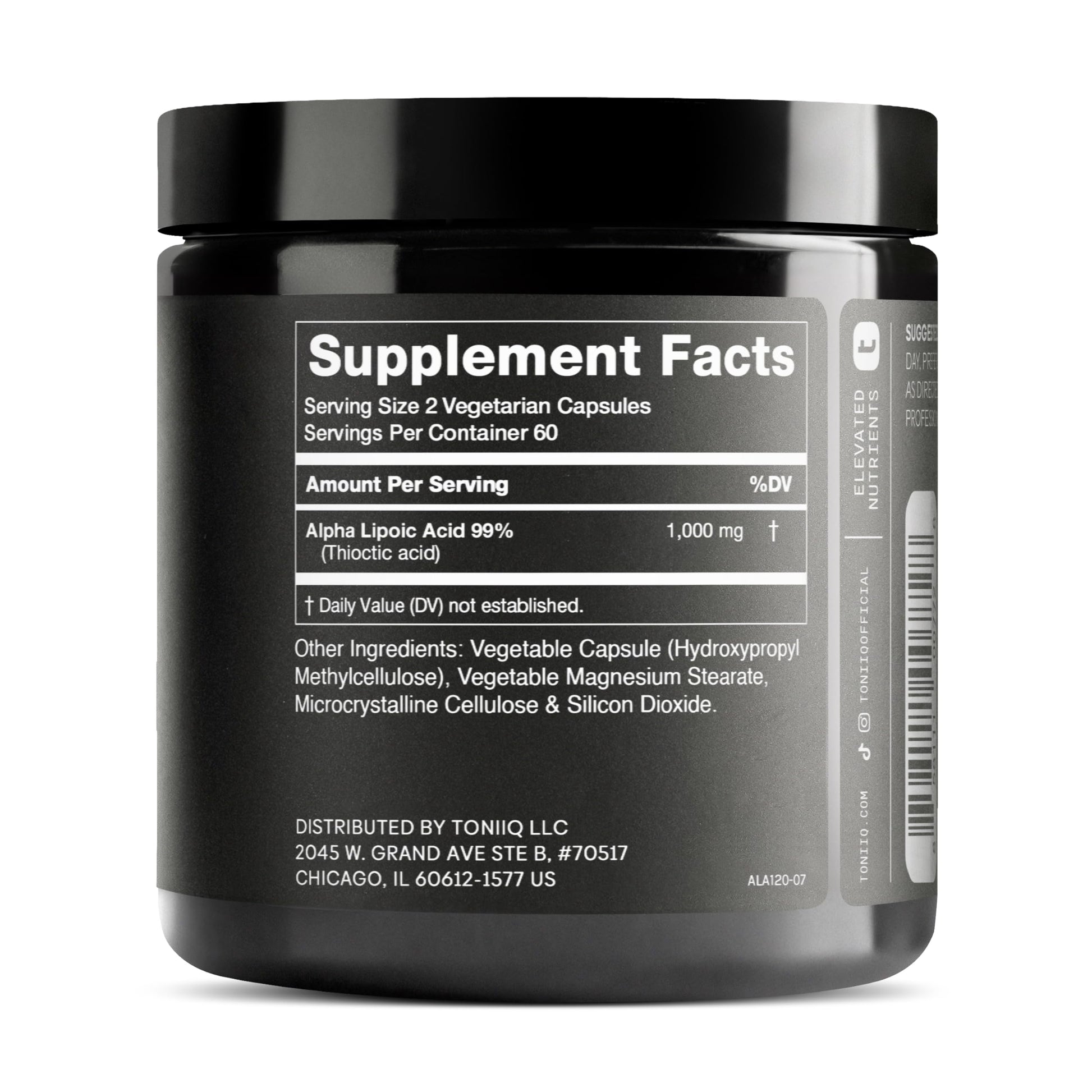 Toniiq Alpha Lipoic Acid 1000mg Capsules, 99% Pure ALA, 120 Capsules - imprüv 
