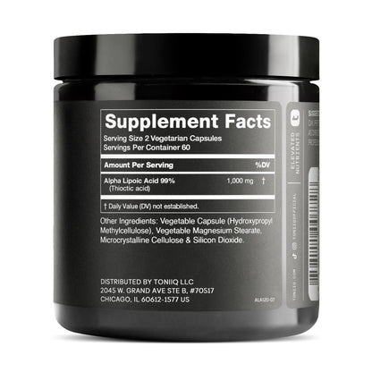 Toniiq Alpha Lipoic Acid 1000mg Capsules, 99% Pure ALA, 120 Capsules - imprüv 