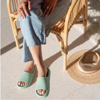 Cushionaire Feather Platform Slides with Cushioned Foam Sole for Home and Gym