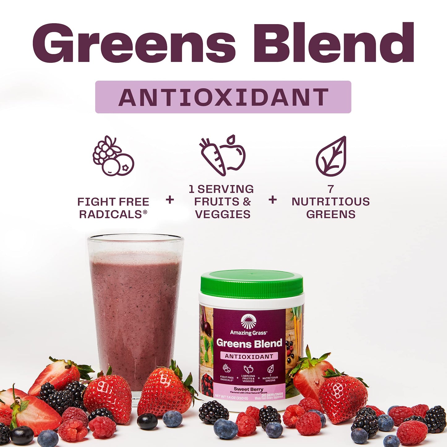 Superfood Greens Blend with Antioxidants, Digestive Enzymes, Fiber Prebiotics and Probiotics