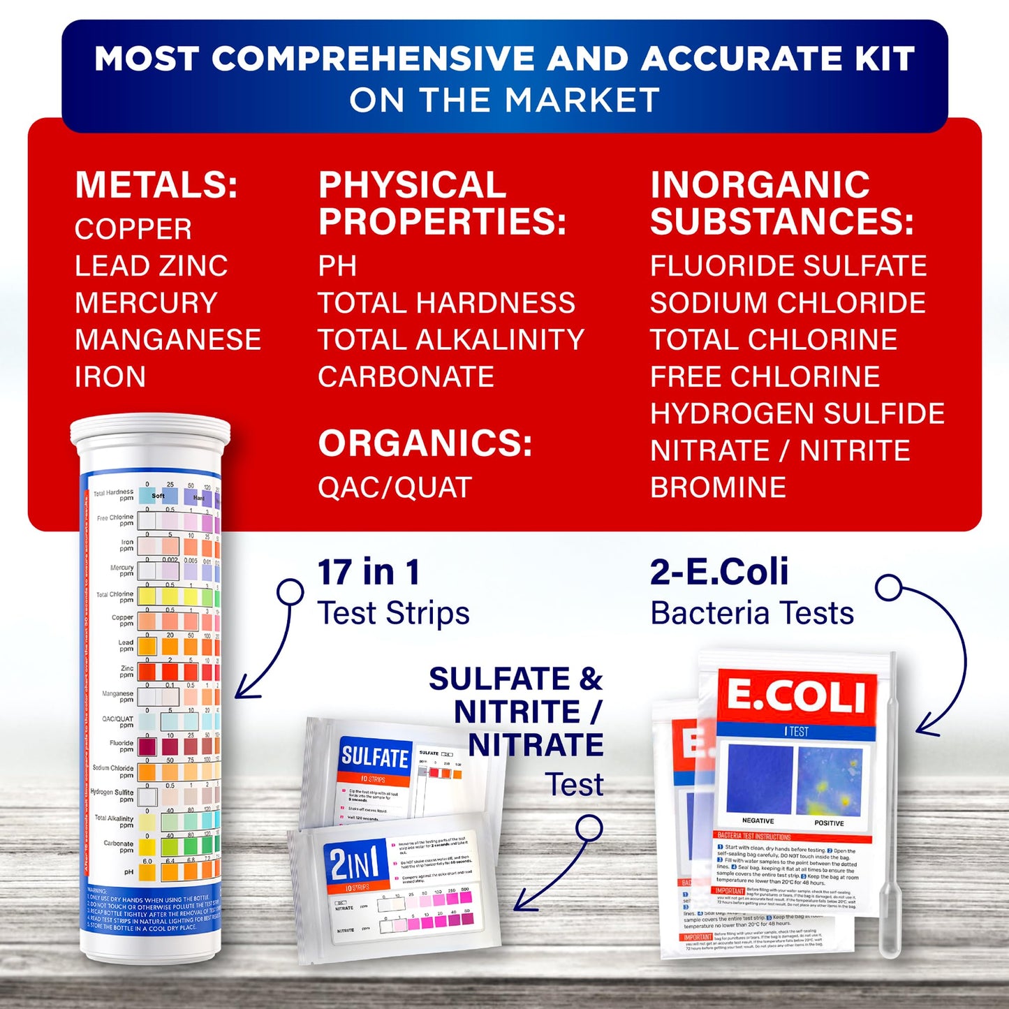 Drinking Water Home Test Kit, Tap and Well Water Strips, 120 ct - imprüv 