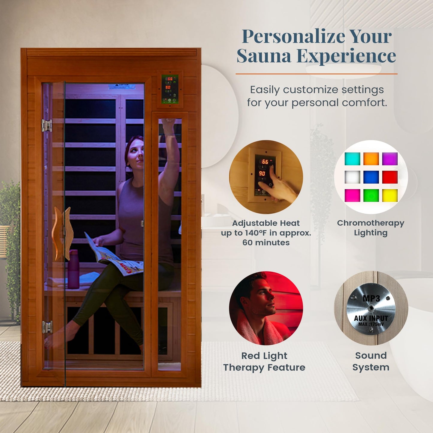 Low EMF Far Infrared Sauna with Red Light Therapy and Audio System