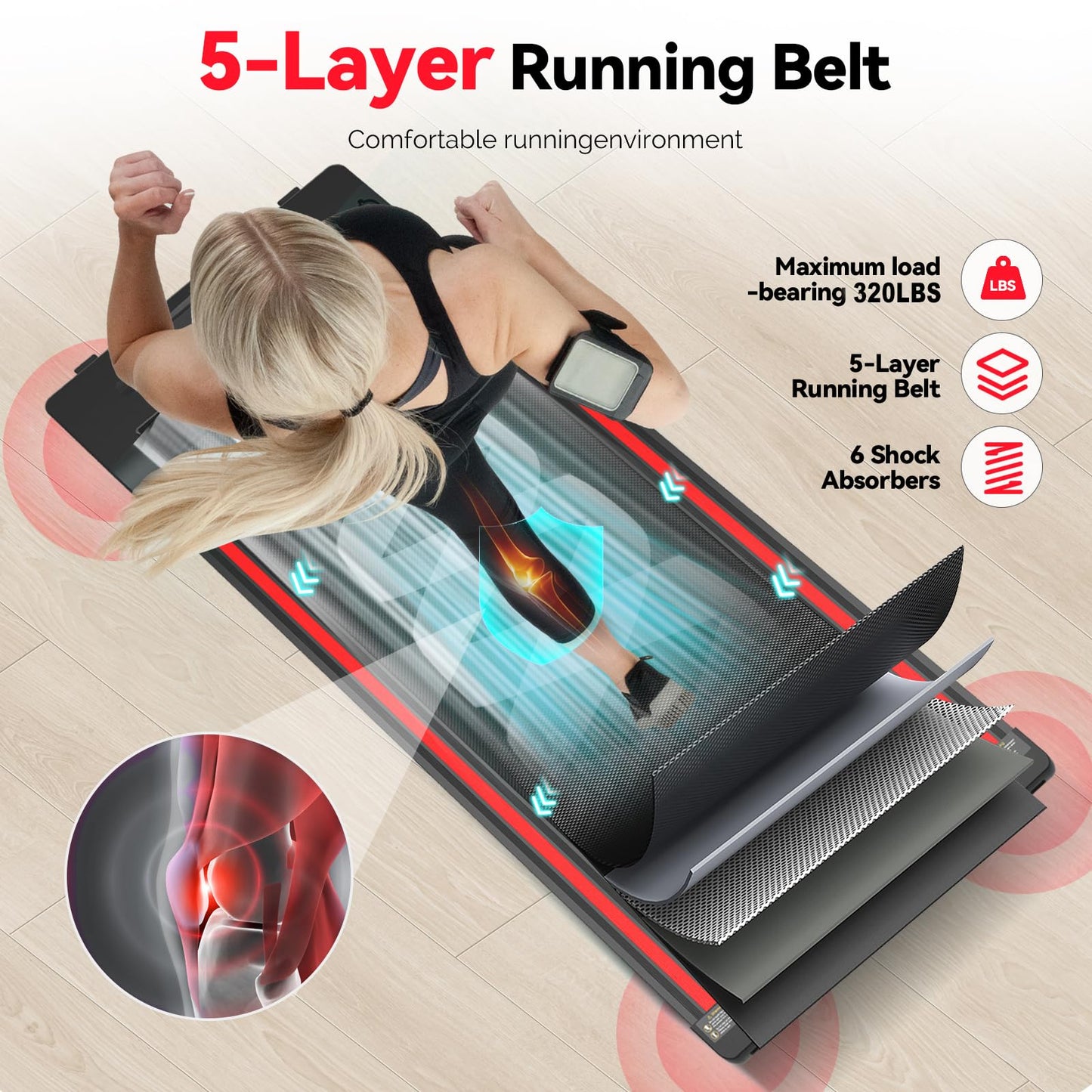 Portable Under Desk Treadmill Walking Pad for Home & Office, 340lbs Capacity, 3 in 1 Portable Walking Pad