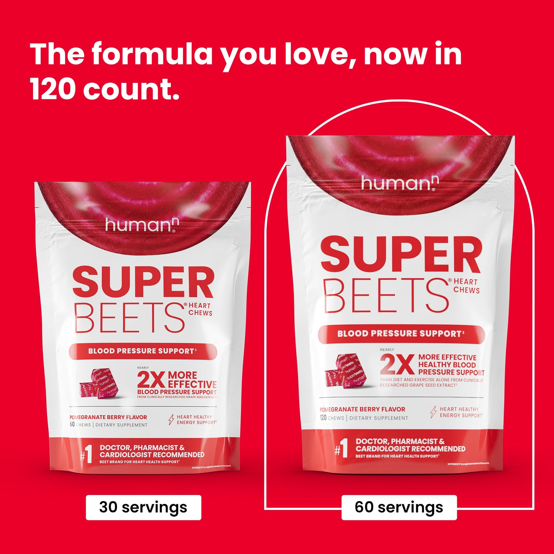 HumanN SuperBeets Heart Chews for Blood Pressure Support, 120 Count - imprüv 