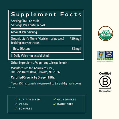 Gaia Herbs Lion's Mane Mushroom for Brain and Nerve Health Support - imprüv 