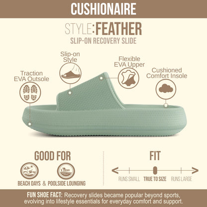 Cushionaire Feather Platform Slides with Cushioned Foam Sole for Home and Gym