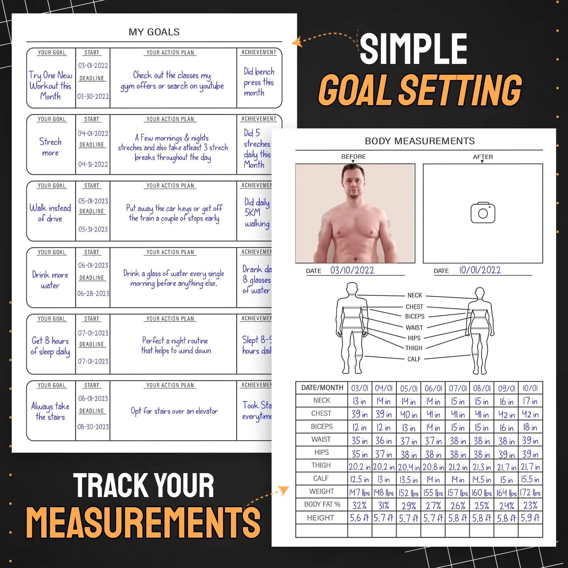 Food and Fitness Journal for Meal Planning and Workout Tracking - imprüv 