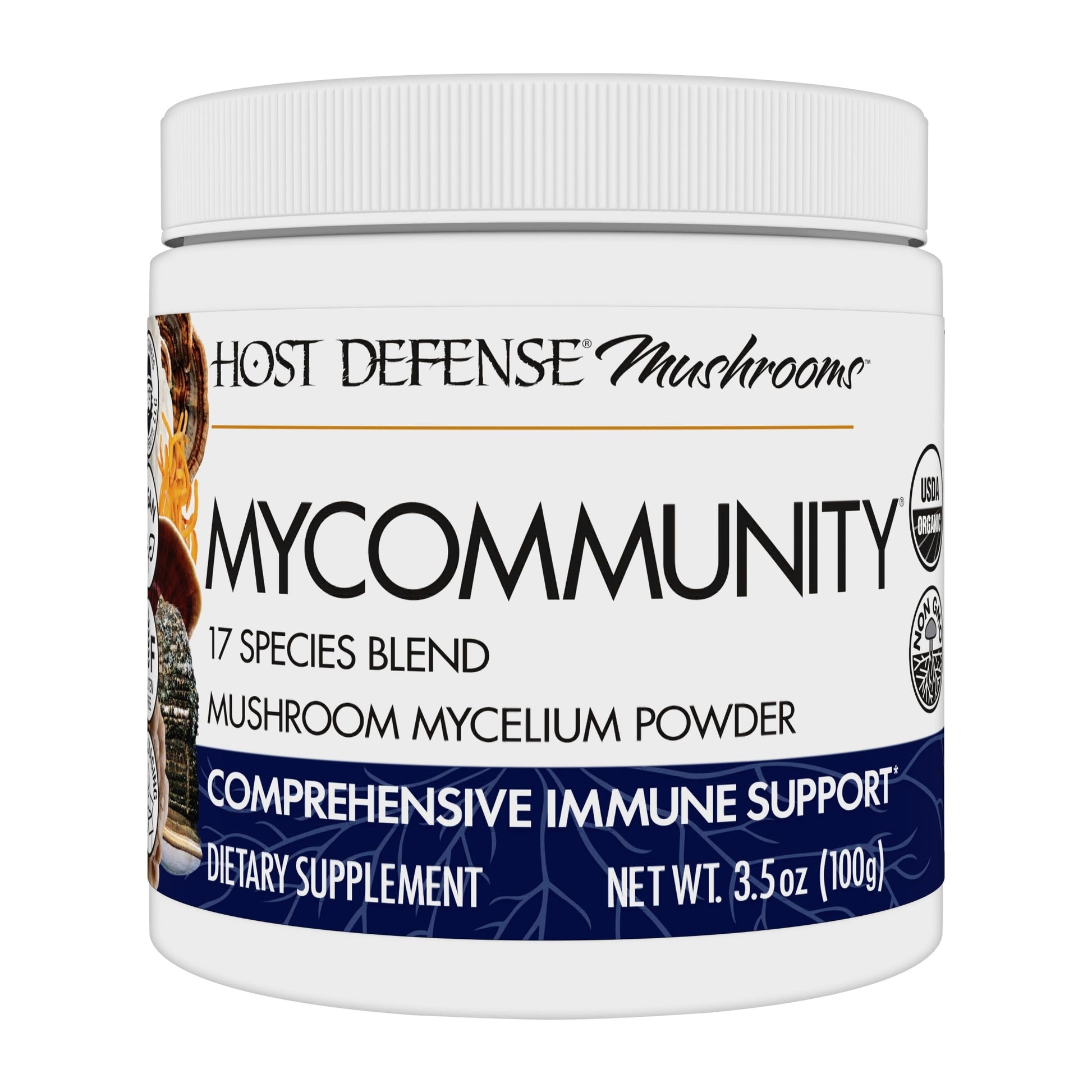 Host Defense MyCommunity 17 Species Mushroom Powder Blend, 3.5 oz (66 Servings) - imprüv 