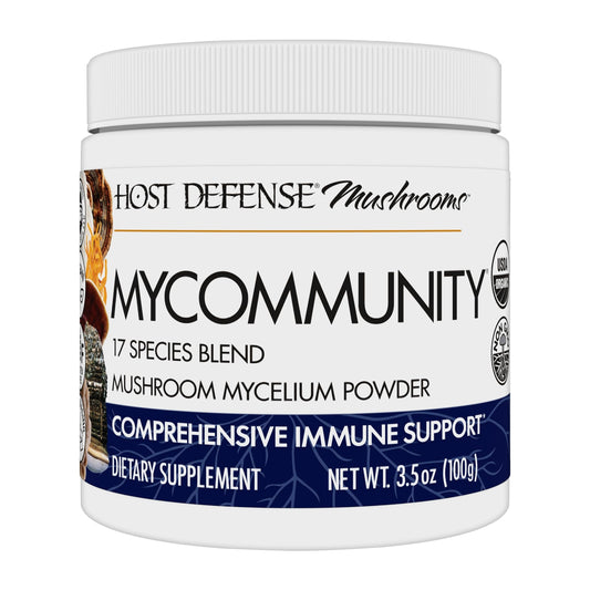 Host Defense MyCommunity 17 Species Mushroom Powder Blend, 3.5 oz (66 Servings) - imprüv 