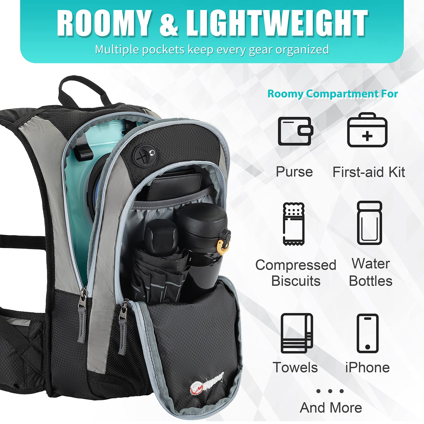 Hydration Hiking Backpack, Lightweight and Portable, 2L Bladder - imprüv 