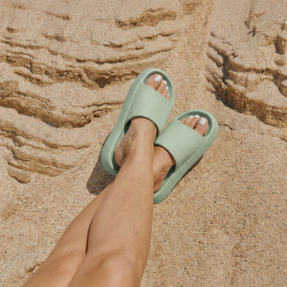 Cushionaire Feather Platform Slides with Cushioned Foam Sole for Home and Gym